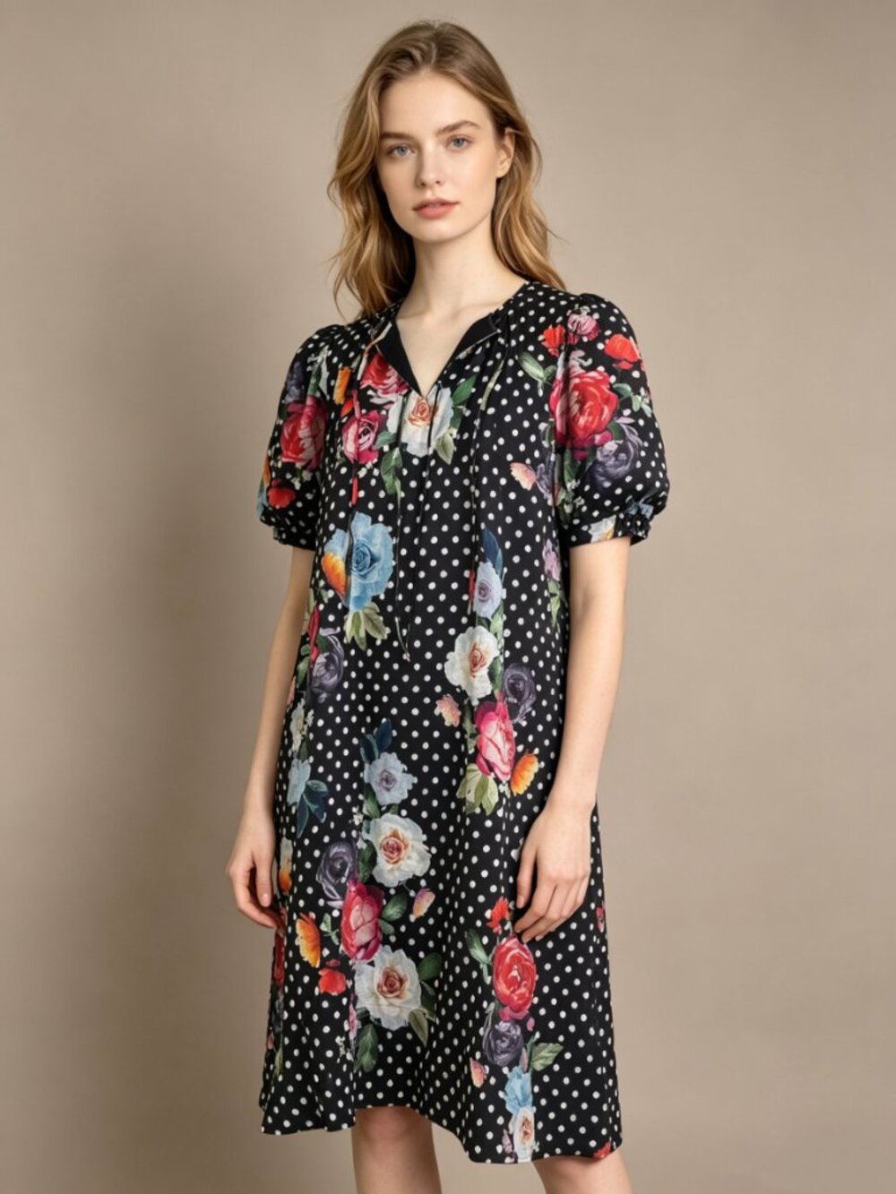 NWOT Johnny Was Polka Dot Floral Cotton Midi Dress Size S